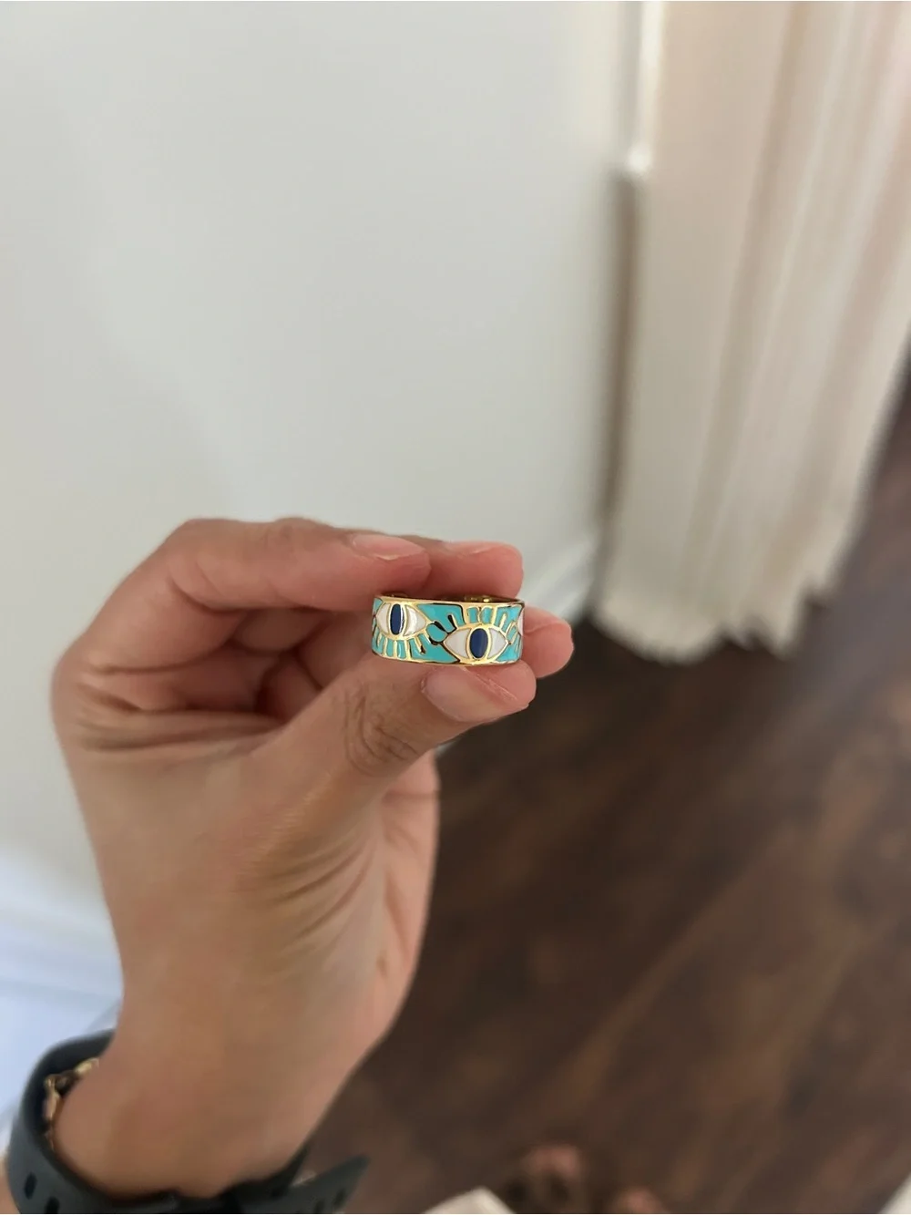 Gold-Tone Turquoise Enamel Evil Eye Band Ring - Women's Jewelry
